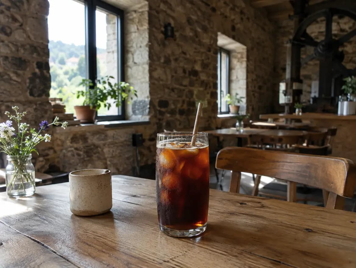 Cold brew s ledem a slámkou