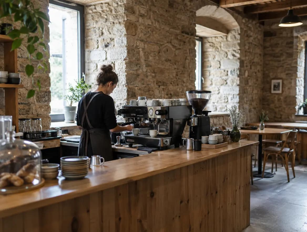 Hlavní bar s pákovým strojem La Marzocco