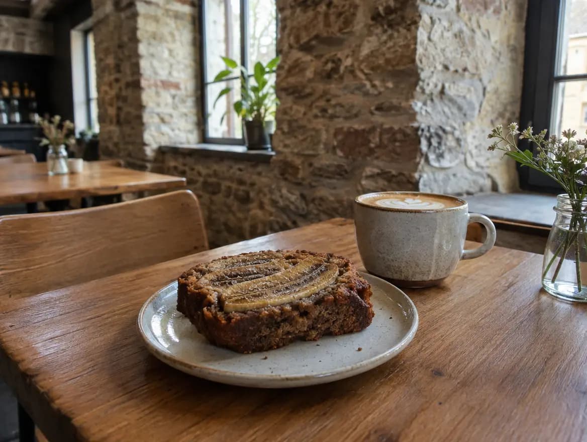Vegan banana bread plátek
