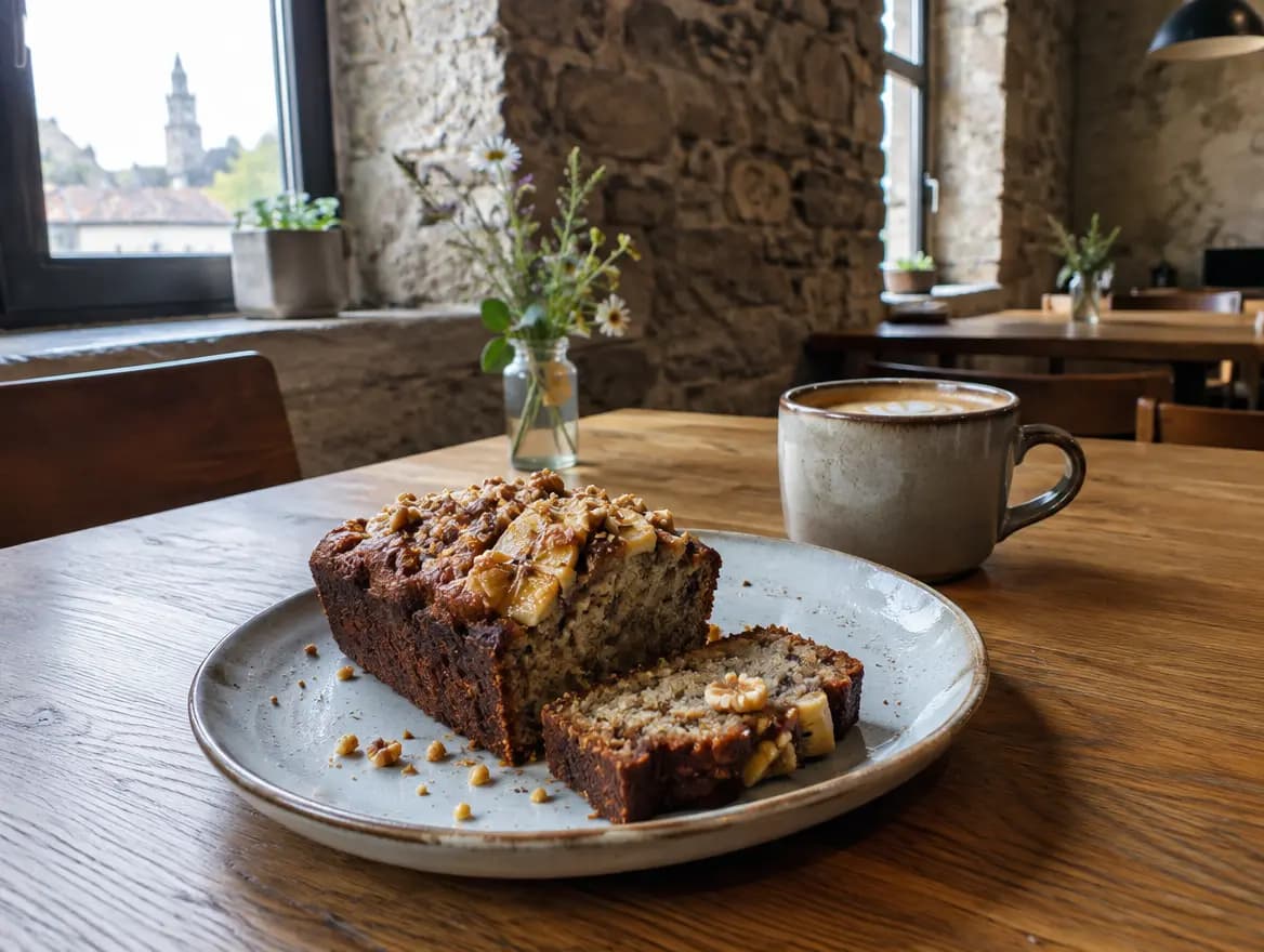 Veganská banana bread na talíři